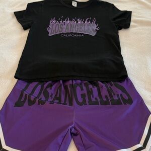 SHEIN Black and Purple Los Angeles Tee and shorts set